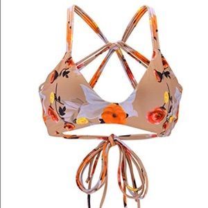 Nude Floral Strappy Swimsuit Top